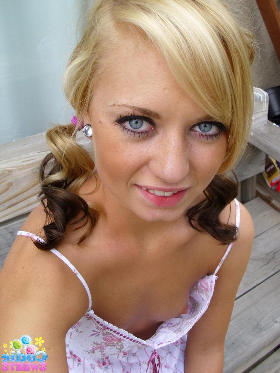 12P Super sexy blonde Codie Sweets takes selfshot pictures of her perfect tight little pussy