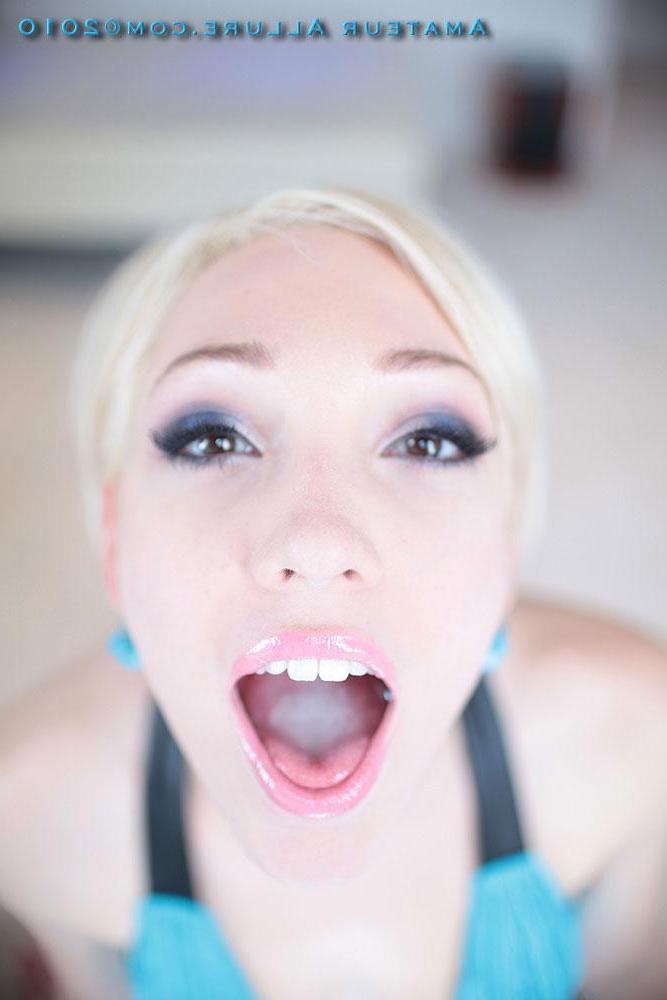 16P Sexy blonde cutie bares all and sucks cock for semen in mouth