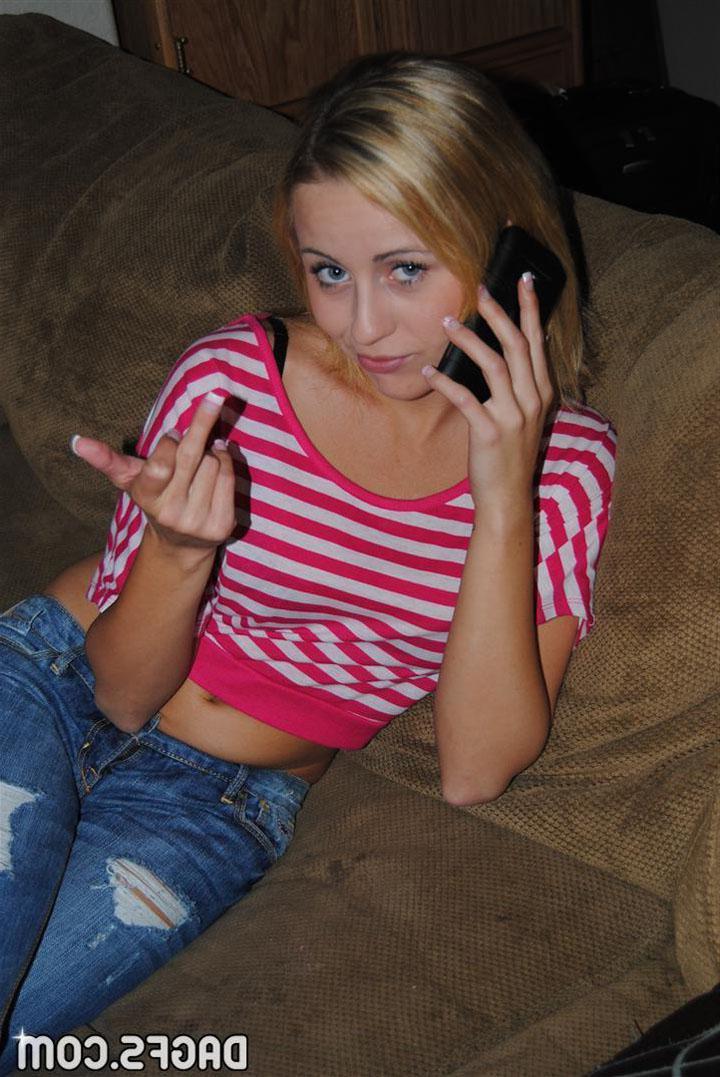 13P Blonde teen Mae Myers gets naked after blabbing on the phone
