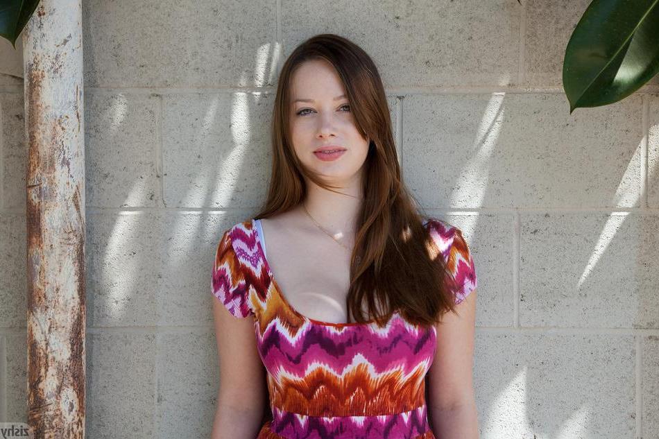 8P Perky coed Natalie Moore teases in her dress outside