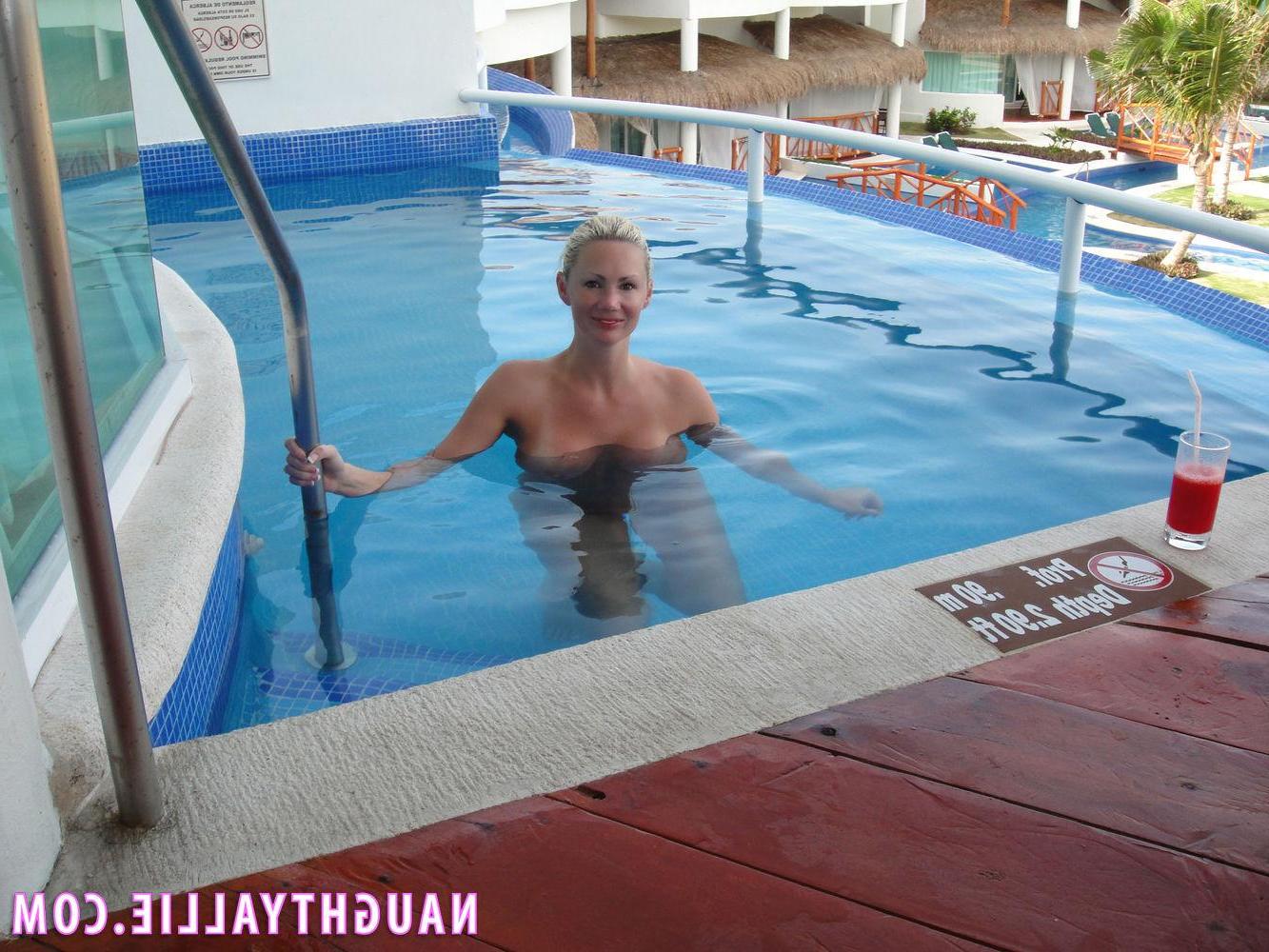 20P Naughty Allie gets fully nude at a public swimming pool