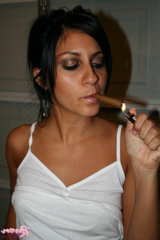 15P Pics of Raven Riley smoking a cigar and masturbating