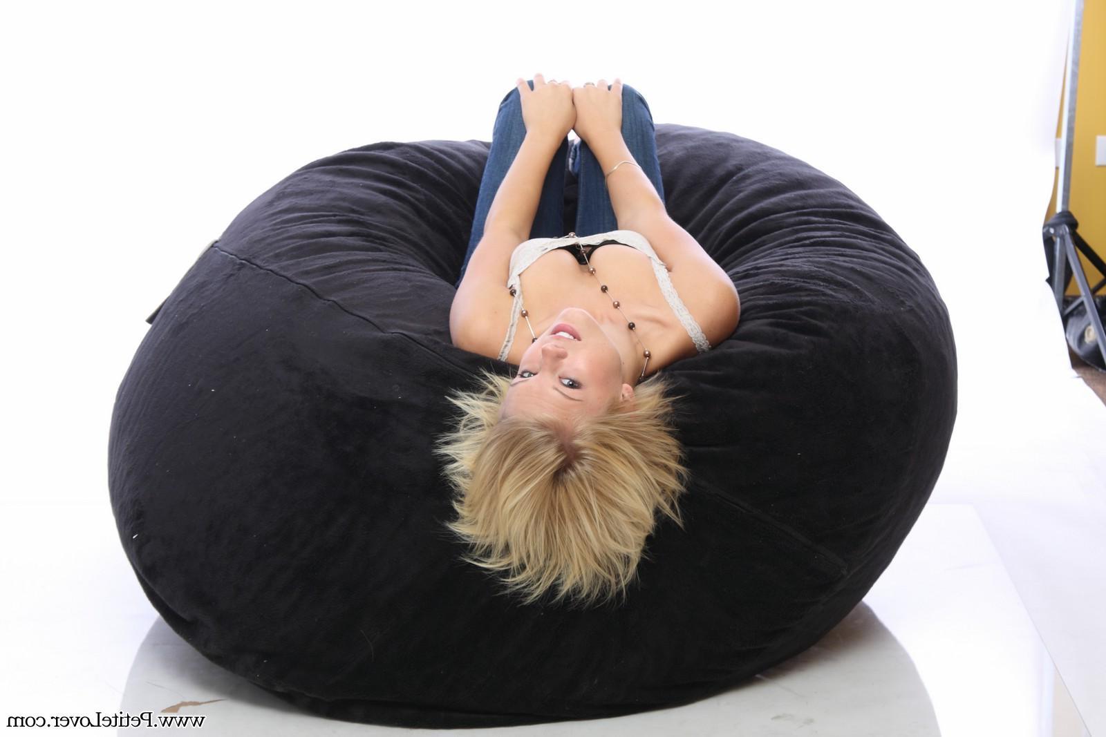 16P Petite blonde girl Tiffany teases on a bean bag