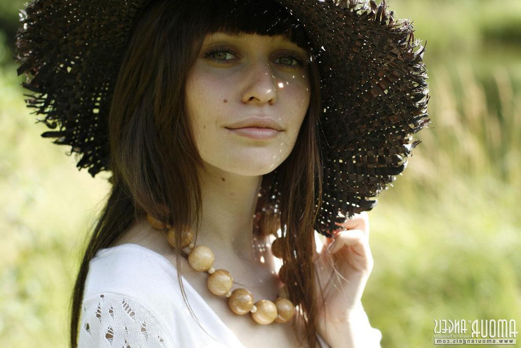 20P Brunette model Lena strips naked for you by the river