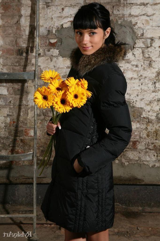 16P Petite brunette Vikka strips down to her white boots