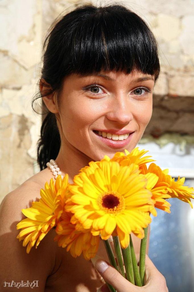 16P Petite brunette Vikka strips down to her white boots