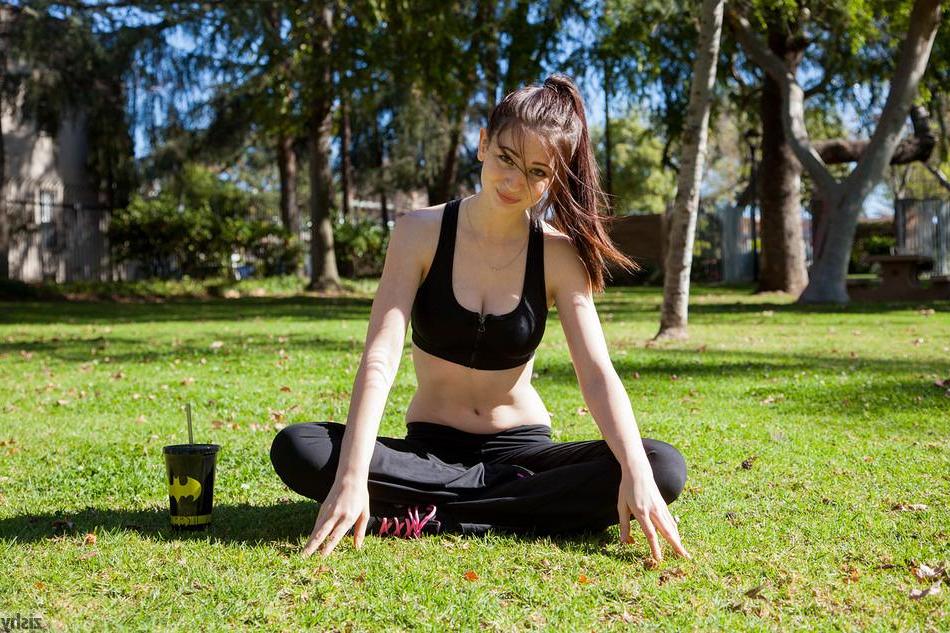 8P Petite teen Adolisca Cooley does her yoga poses outside