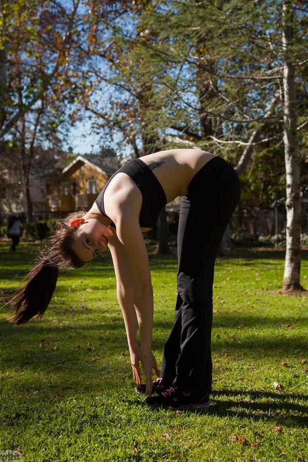 8P Petite teen Adolisca Cooley does her yoga poses outside