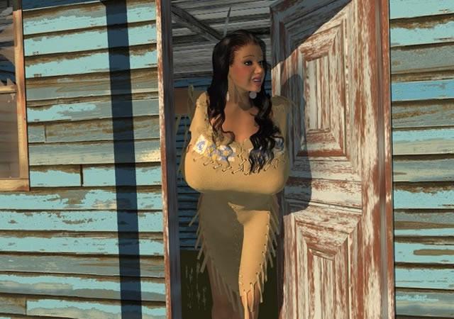 12P Large breasted 3D American Indian hottie posing outdoors