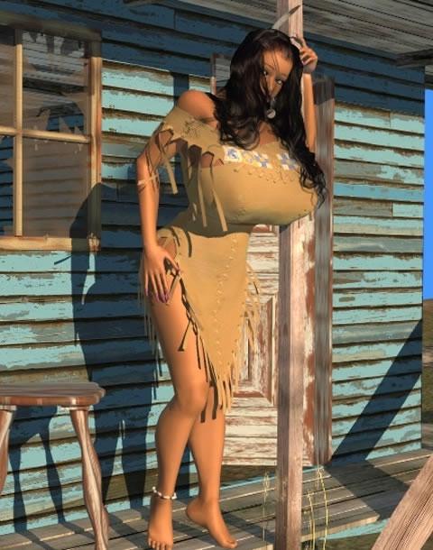 12P Large breasted 3D American Indian hottie posing outdoors