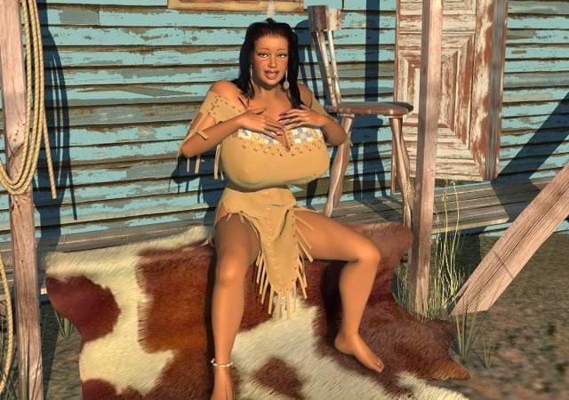12P Large breasted 3D American Indian hottie posing outdoors