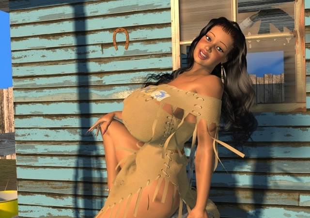 12P Large breasted 3D American Indian hottie posing outdoors