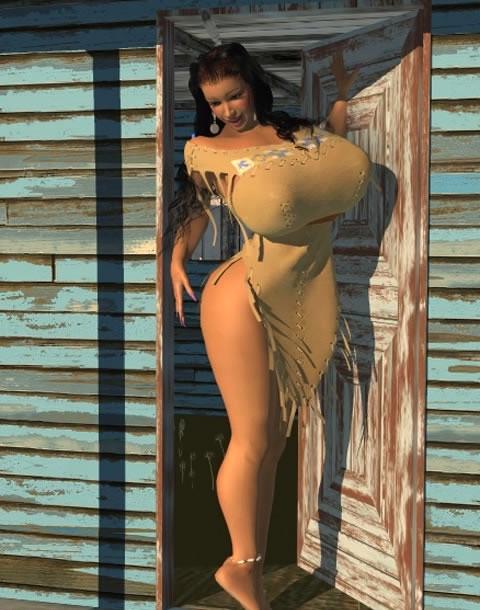 12P Big breasted 3D American Indian babe posing outdoors