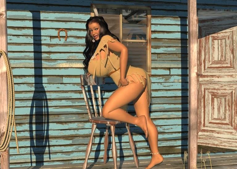 12P Big breasted 3D American Indian babe posing outdoors