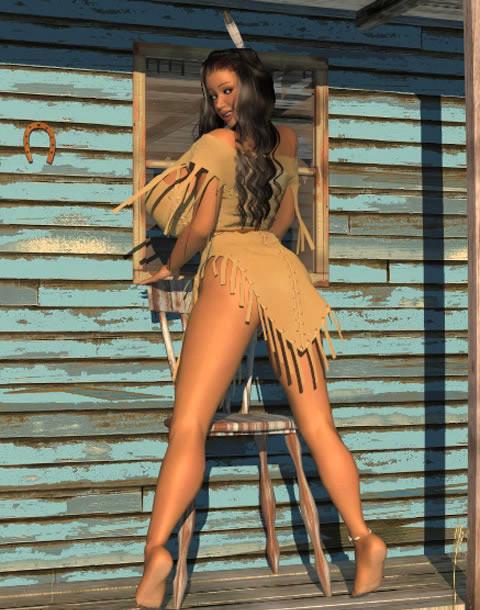12P Big breasted 3D American Indian babe posing outdoors