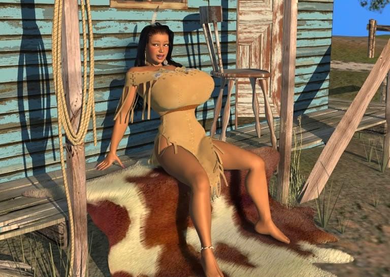 12P Big breasted 3D American Indian babe posing outdoors