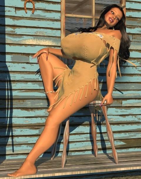12P Big breasted 3D American Indian babe posing outdoors