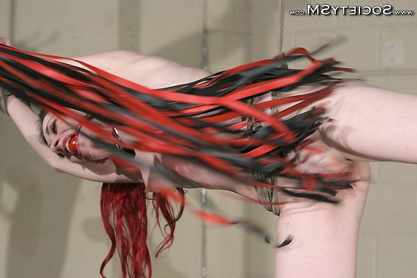 13P Redhead girl in hogtie bondage spanked by male dominant