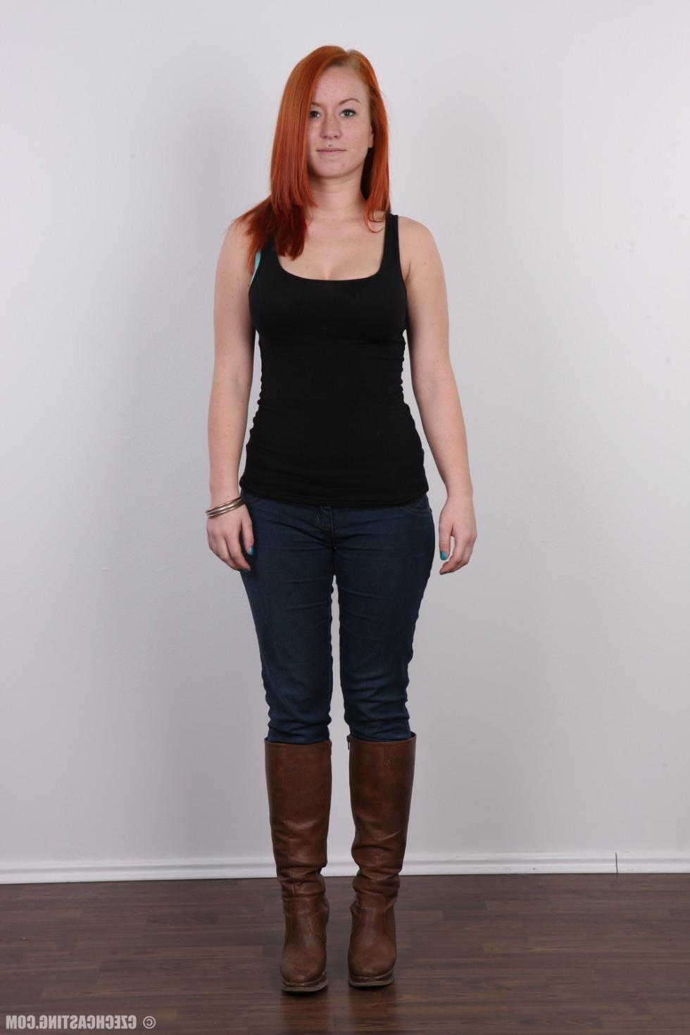 15P Busty redhead posing in these casting pics