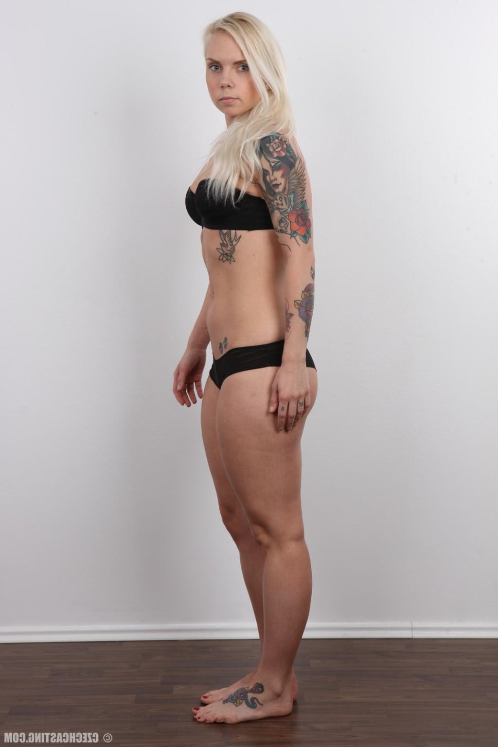 17P Tattooed amateur blonde poses nude