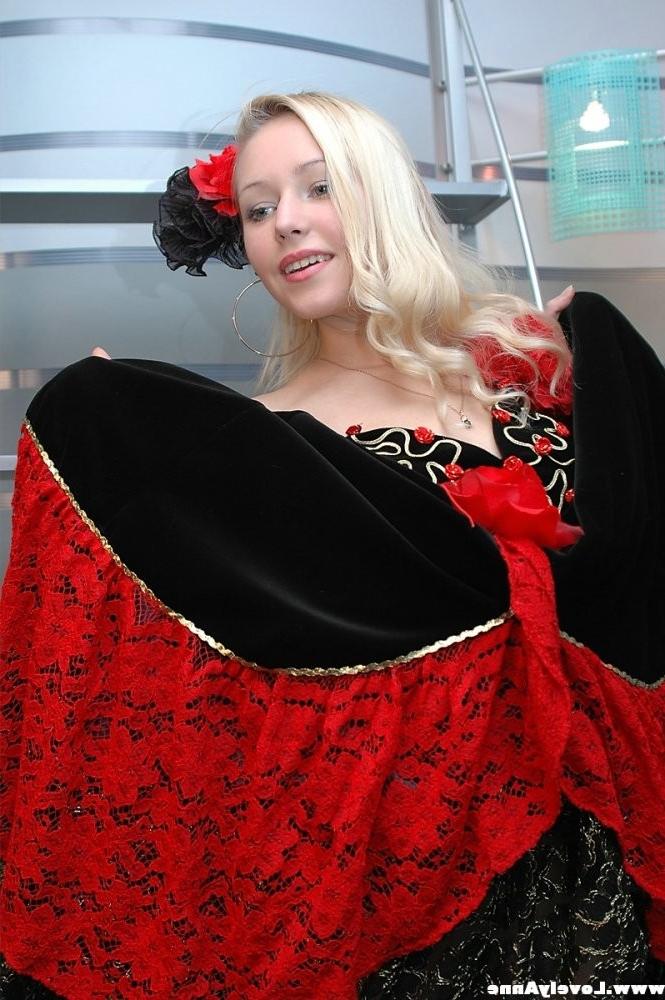 14P Anne wearing a flamenco dress showing tits
