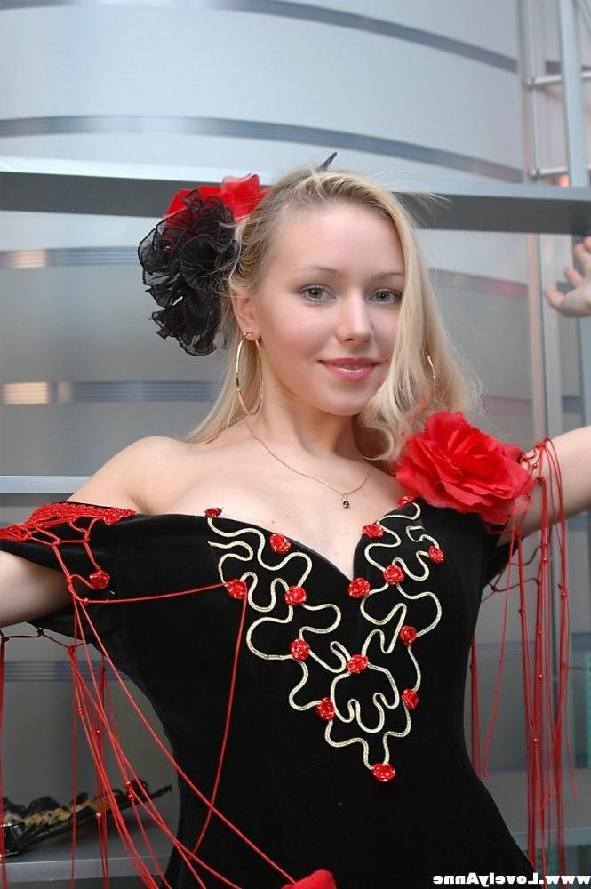 14P Anne wearing a flamenco dress showing tits