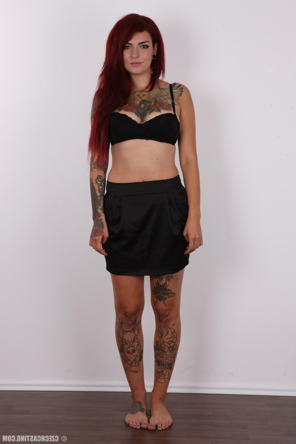 17P Tattooed redhead teen poses