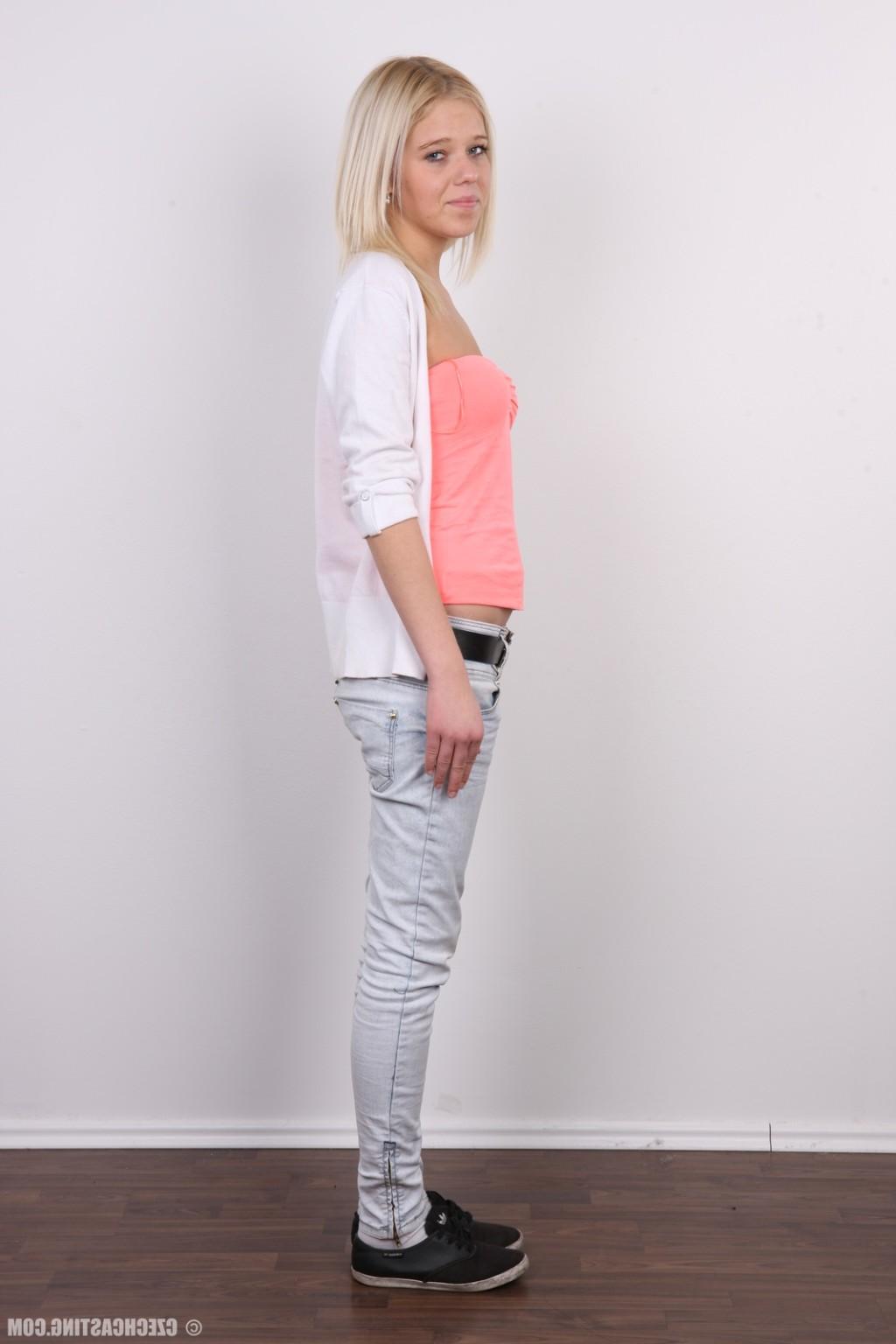 17P Petite blonde girl poses for photo camera