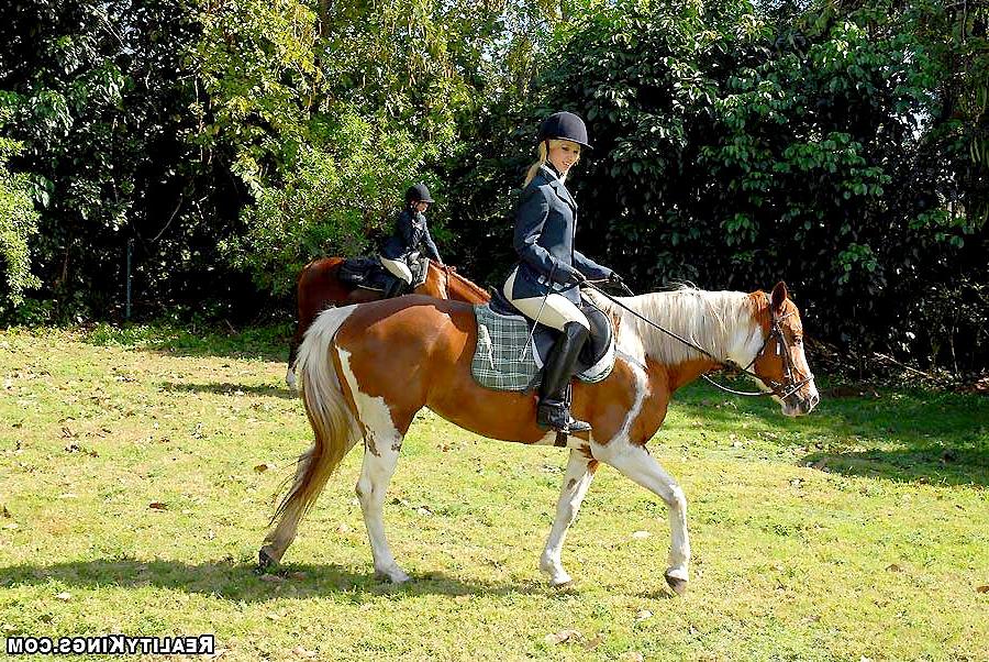19P 2 amazing perky titty teens ride a horse to the barn where it all goes down in t