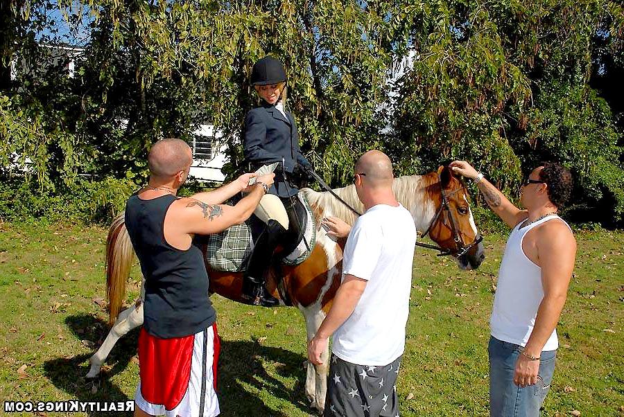 19P 2 amazing perky titty teens ride a horse to the barn where it all goes down in t