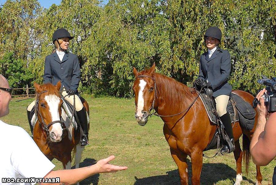 19P 2 amazing perky titty teens ride a horse to the barn where it all goes down in t