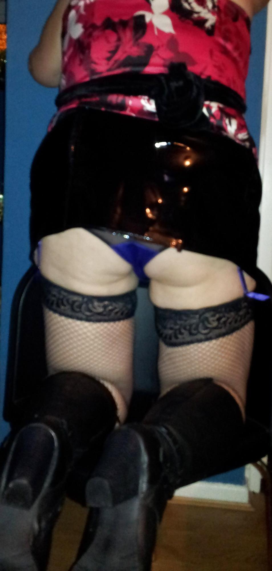 25P Slut Wife in PVC Mini Skirt and boots 