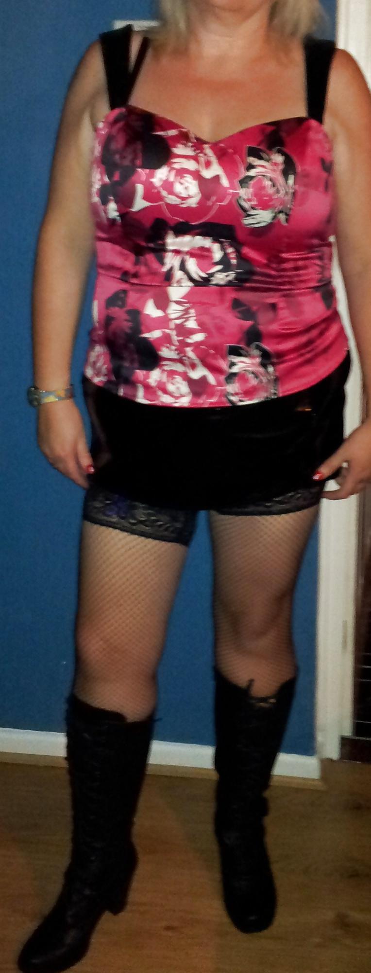 25P Slut Wife in PVC Mini Skirt and boots 