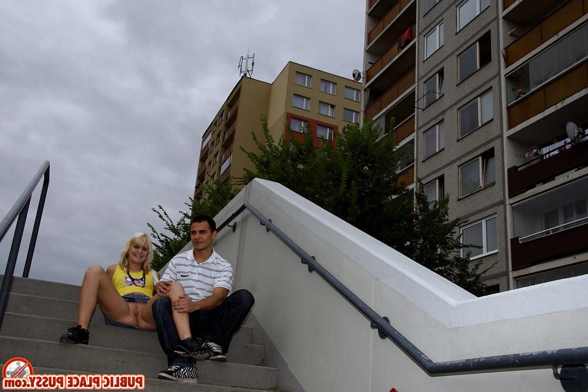 14P Crazy young blonde is having sex in public places