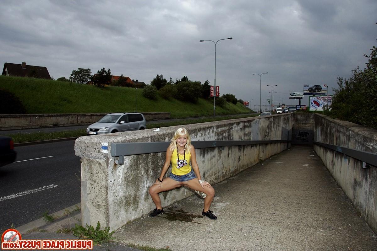 14P Crazy young blonde is having sex in public places