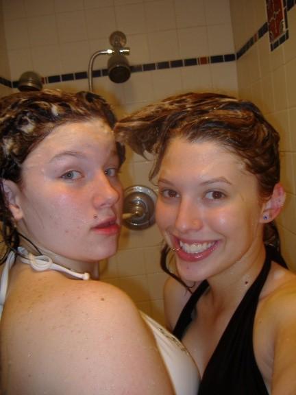 10P Two young chicks caught washing in the shower