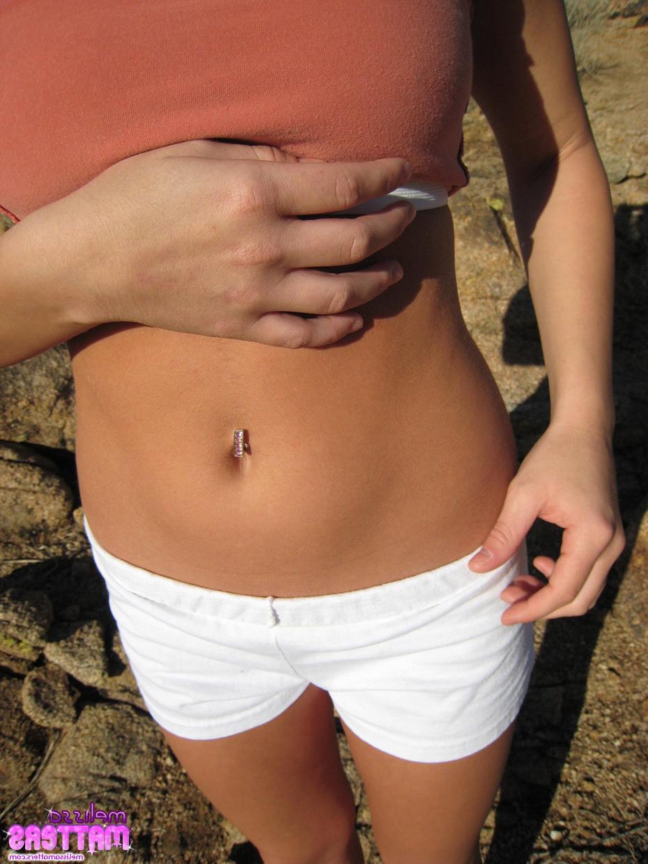 16P Sexy Teen Melissa showing her perky tits, firm ass, and tight pussy while hiking
