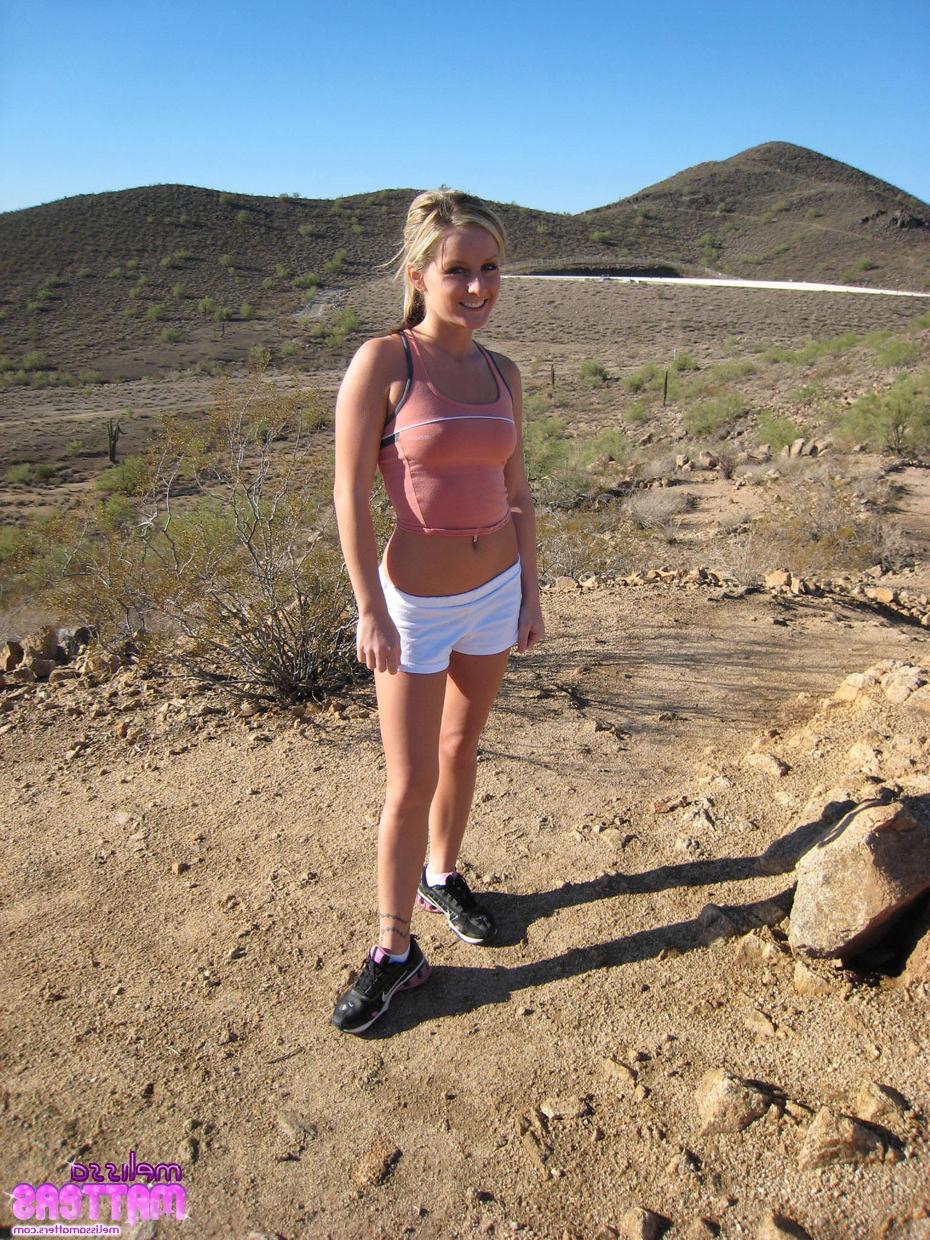 16P Sexy Teen Melissa showing her perky tits, firm ass, and tight pussy while hiking