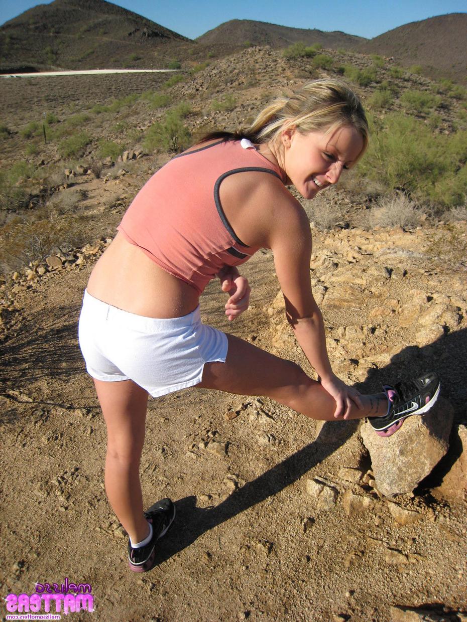 16P Sexy Teen Melissa showing her perky tits, firm ass, and tight pussy while hiking