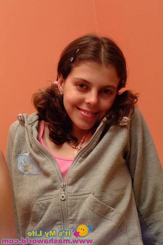 15P Teenie opens wide her petite pussy lips