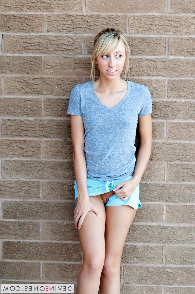 12P Petite blonde Devine One Brittany-Lynn flashes her perky tits