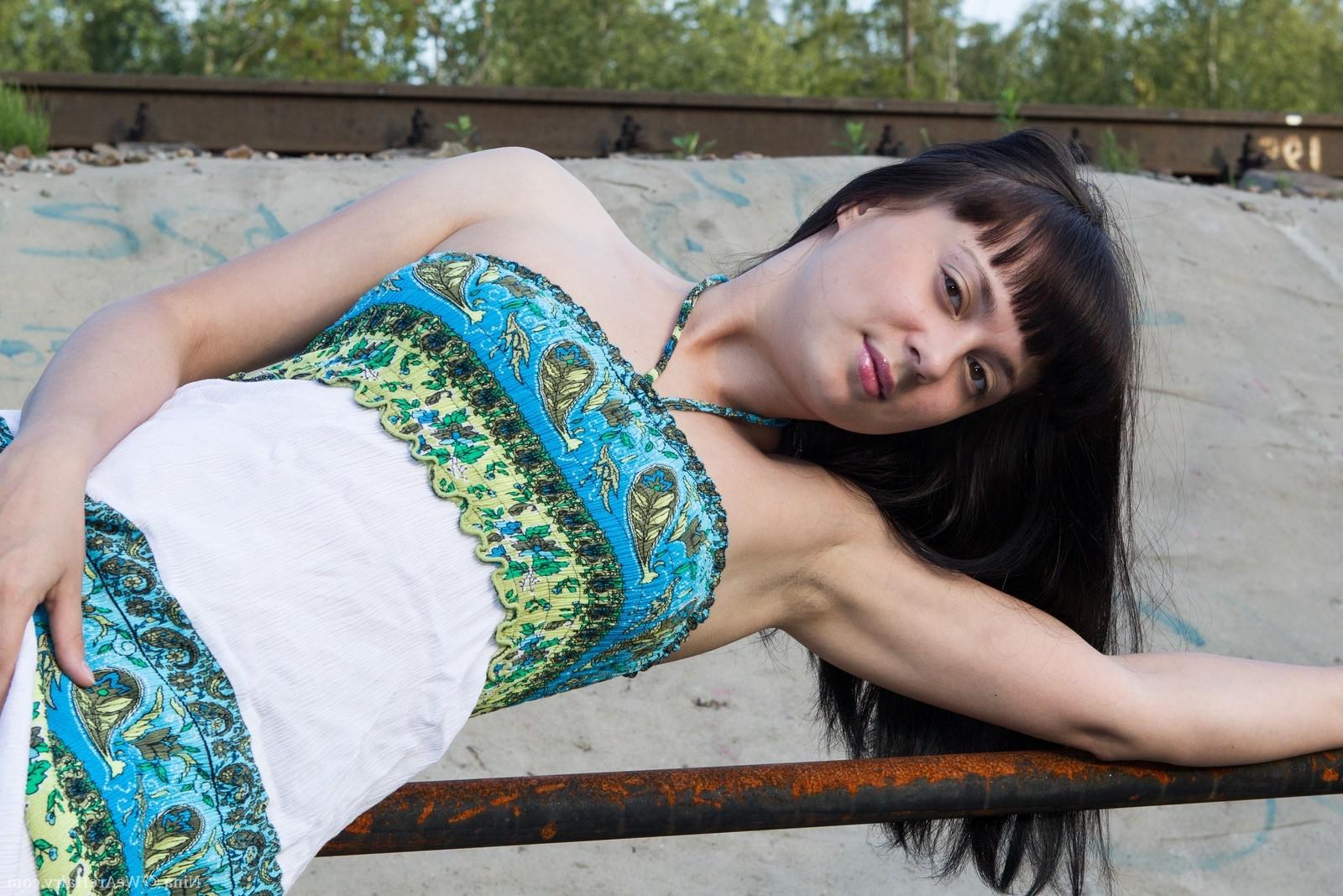 16P Hairy girl Nina poses in the tall grass