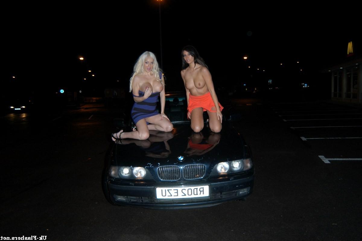 16P Busty flashers Gemma Maddock and Dolly Delight in UK. Two babes big tits flashin