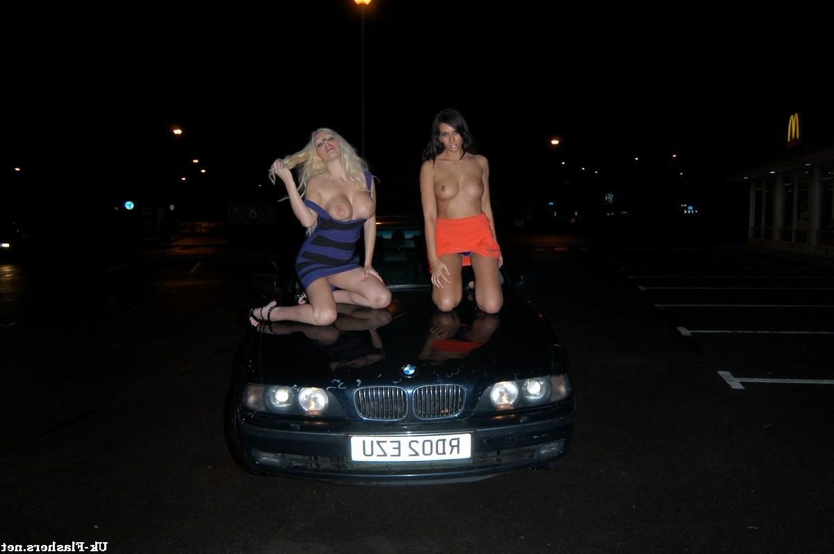 16P Busty flashers Gemma Maddock and Dolly Delight in UK. Two babes big tits flashin