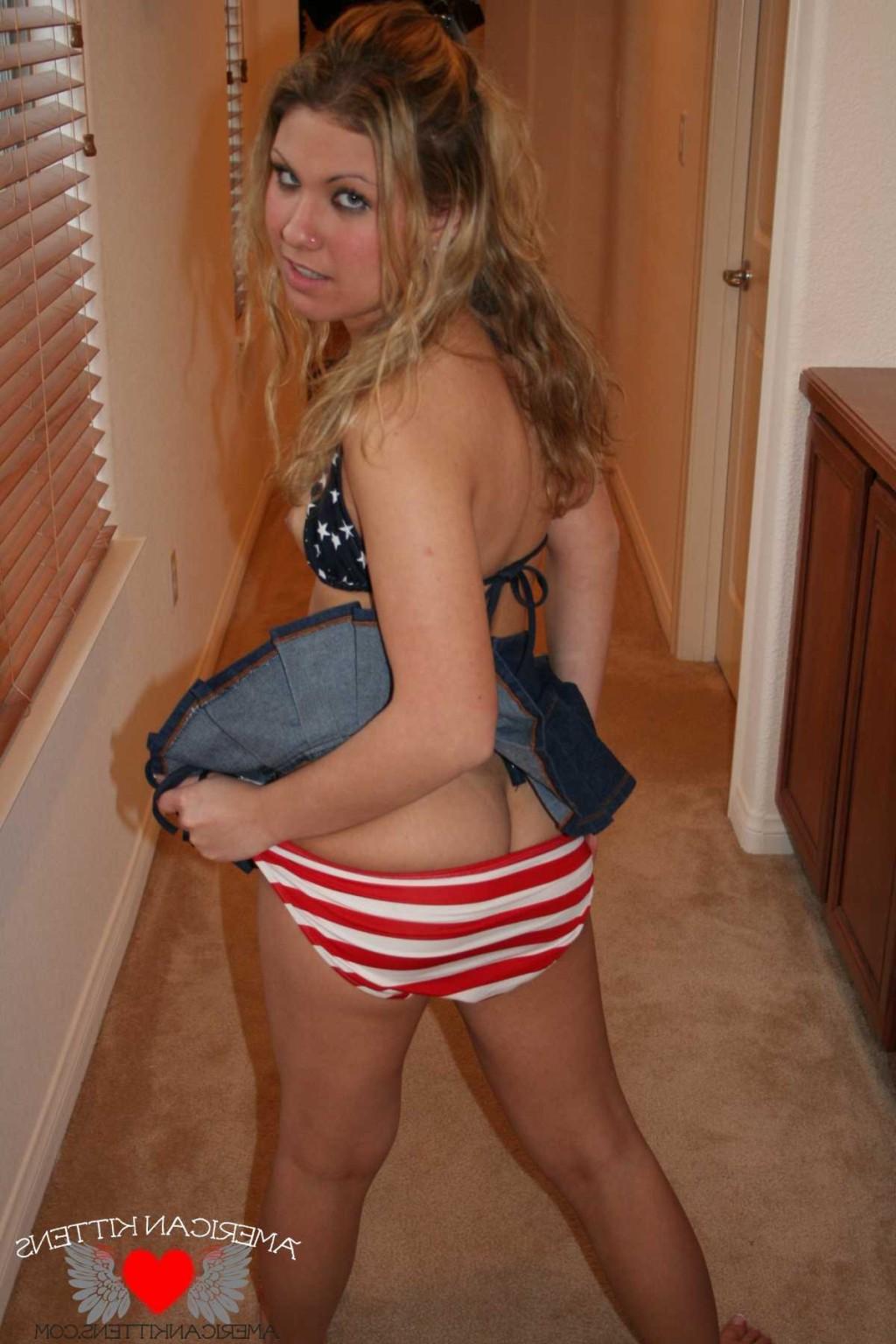18P Aubery Addams red white and blue and showing off those tiny teen tits and shaved