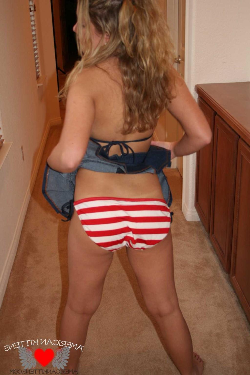 18P Aubery Addams red white and blue and showing off those tiny teen tits and shaved