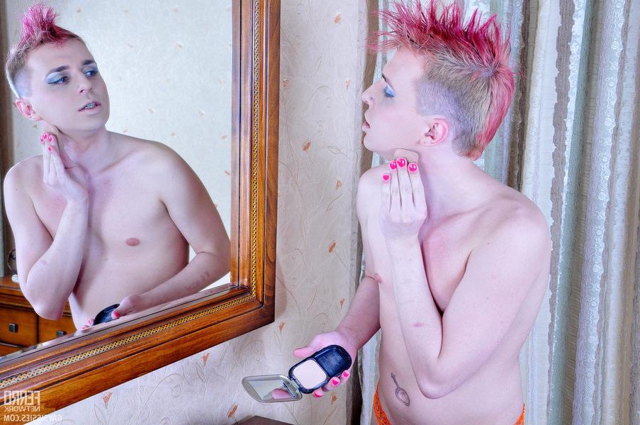 20P Hot sissy looks like a sexy femme waiting for his gay friend for