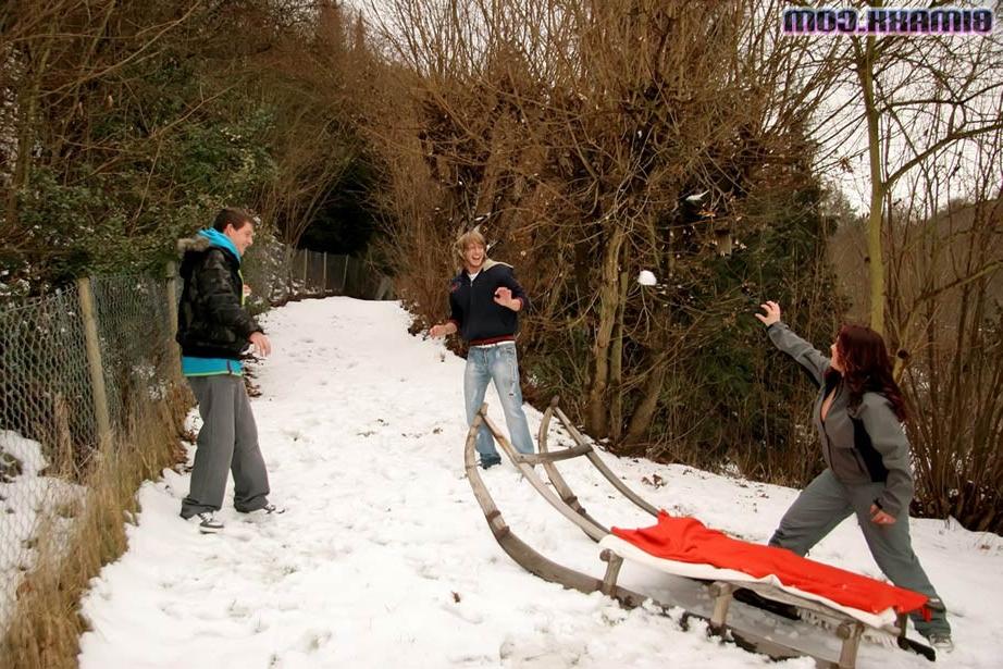 19P Two bi buddies and a babe have bisex threesome in the snow