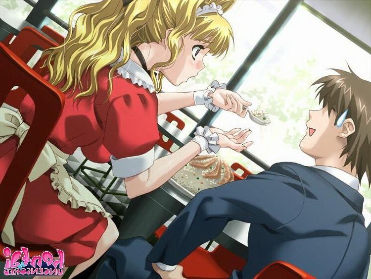 15P Naughty blonde hentai maid kissing her master with lust