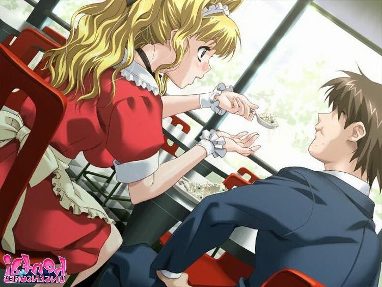 15P Naughty blonde hentai maid kissing her master with lust